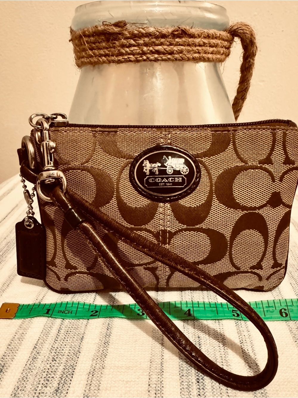 COACH Heritage Signature C Wristlet Chocolate Brown EUC